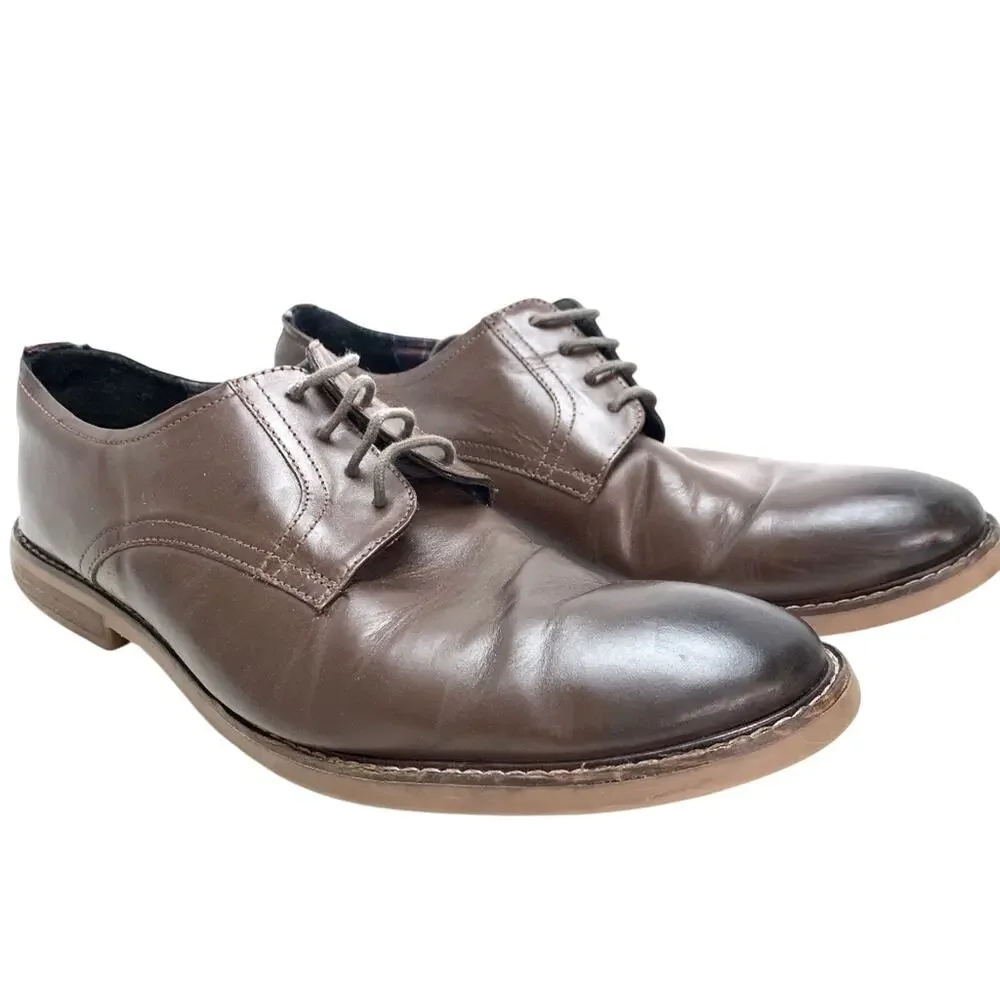 Ben Sherman Mens Lace Up Ombre Brown Leather Oxford Dress Career Shoes 11.5